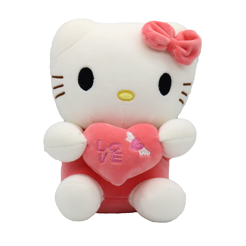 Gấu bông Hình Mèo Hello Kitty Ôm Tim 20cm - Họa Tiết Ngẫu Nhiên