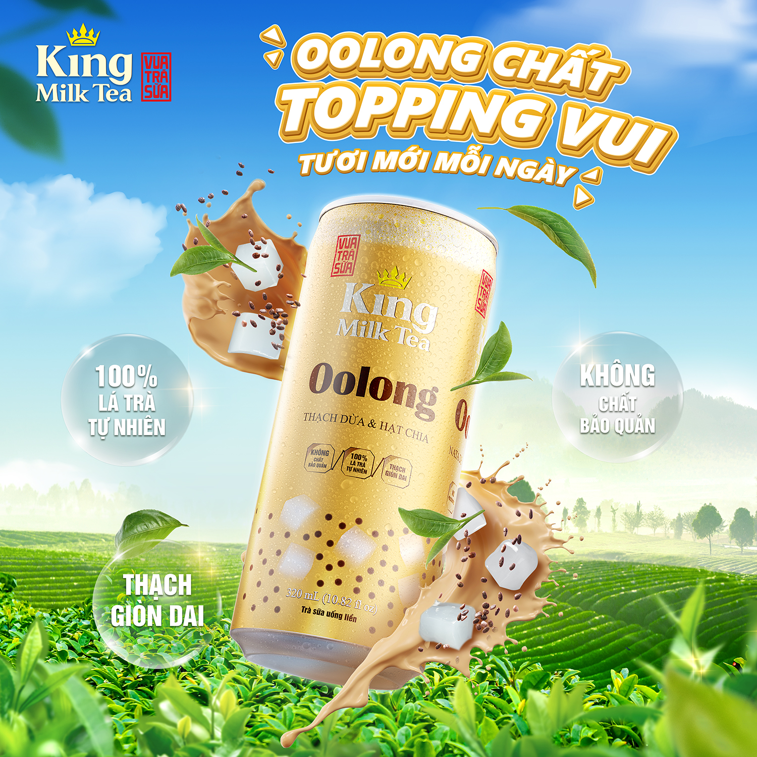 Lốc 6 lon Trà sữa Oolong thạch dừa và hạt chia King Coffee -320ml/lon