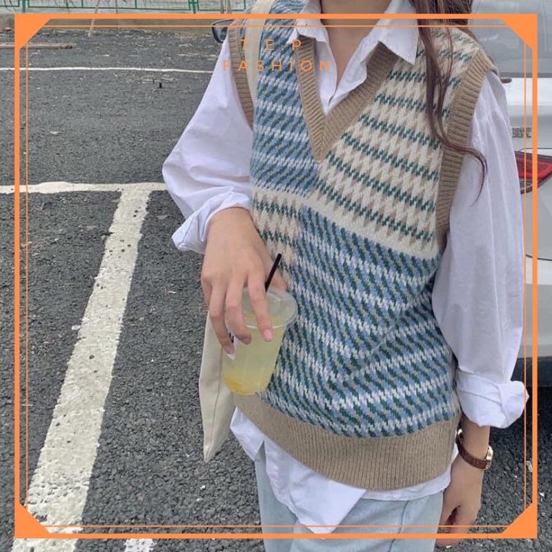 Áo Gile Len Nữ Chất Dày Dặn Phong Cách Hàn Quốc Hoạ Tiết Ziczac Siêu Xinh Tep Fashion GILE-ZICZAC02