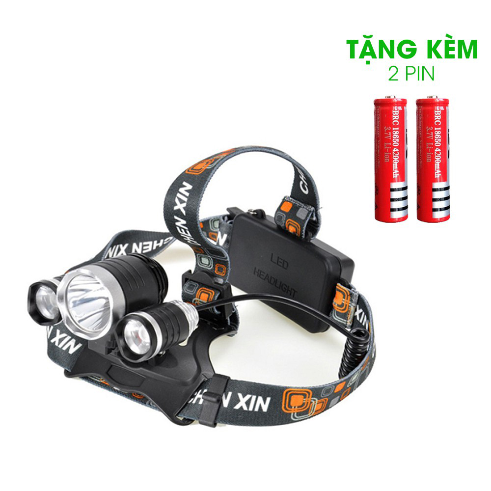 Đèn Pin Siêu sáng Đội Đầu 3 Bóng Led T6- Siêu Sáng, Kèm 2 Pin, Kèm Sạc ( Hàng Chính Hãng )