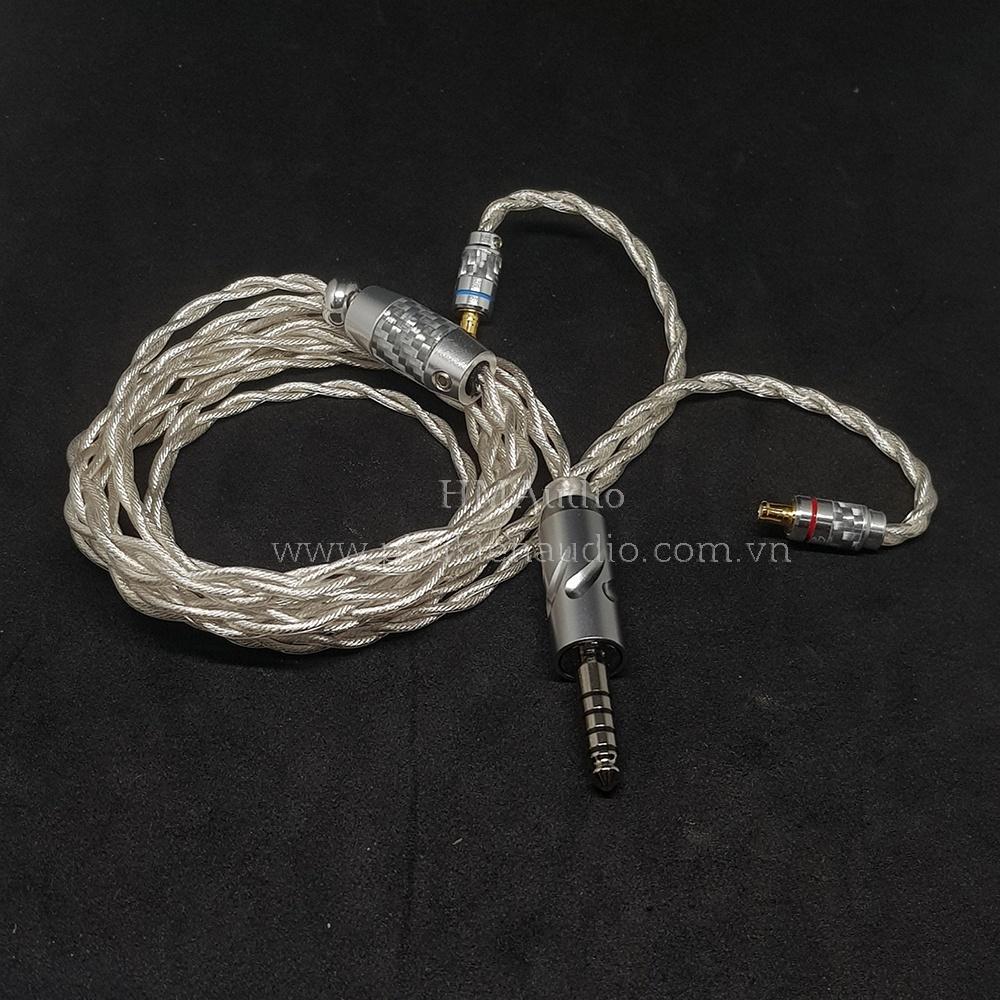 Dây tai nghe đồng mạ bạc 7N OCC Litz 23AWG đường kính dây đơn 1.25mm tết 4 sợi - Connector A2DC