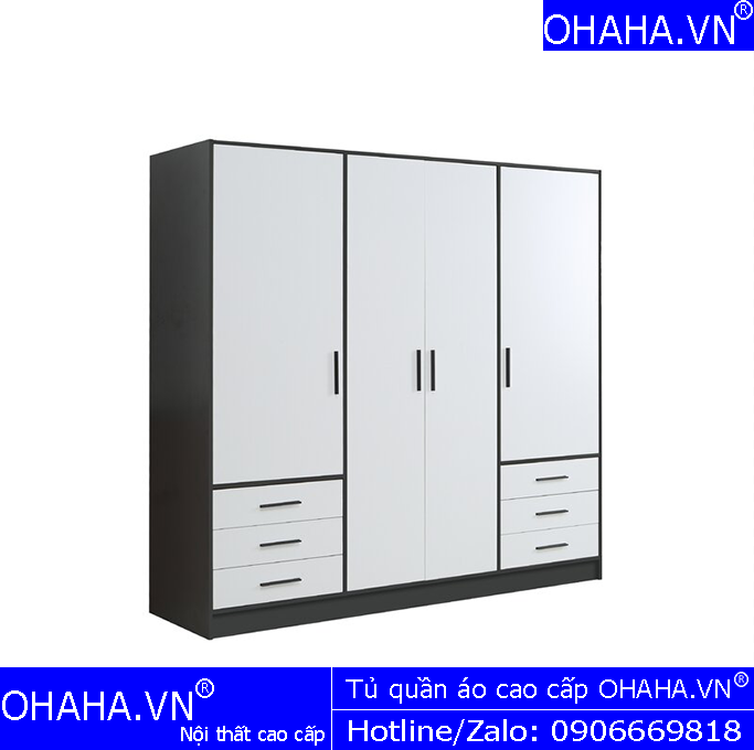 TỦ QUẦN ÁO GỖ CÔNG NGHIỆP CAO CẤP 4 CÁNH OHAHA - TQA001