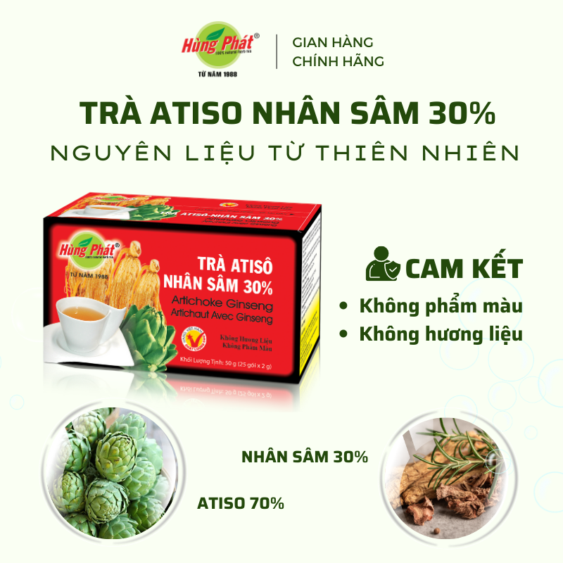 Trà Atisô Nhân Sâm Hỗ Trợ Tăng Cường Sức Khỏe Thanh Lọc Cơ Thể Hộp 25 Gói - Thương hiệu Hùng Phát