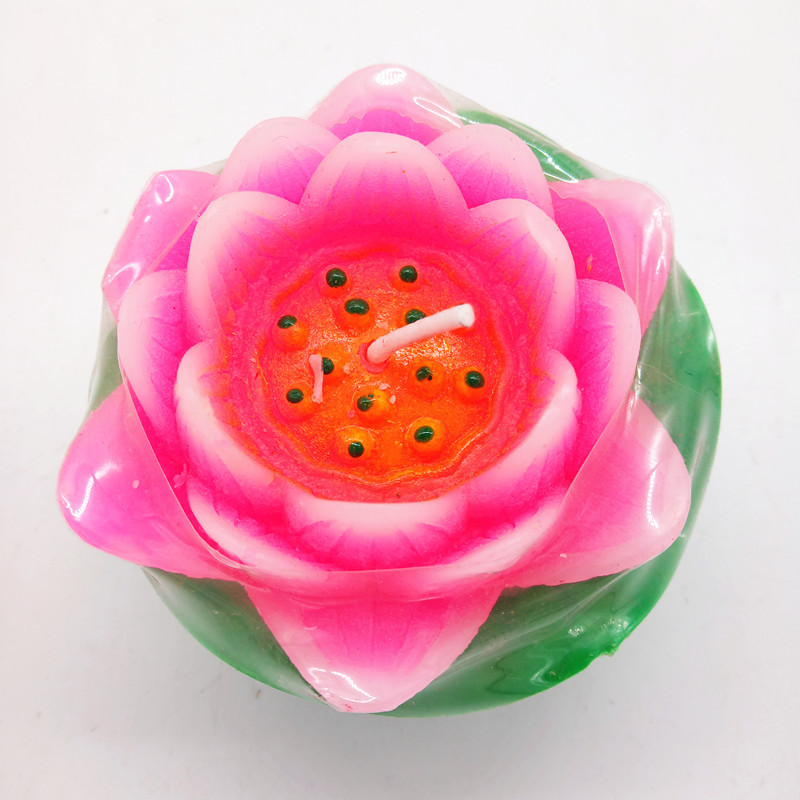 Nến hình hoa sen có đế bằng lá 6x7cm