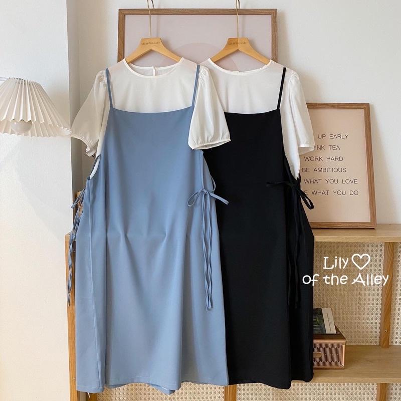 set váy yếm nơ eo