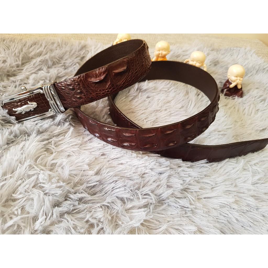 Dây Lưng Cá Sấu, Dây Liền Nguyên Con Không Nối, Da Cá Sấu Gù Lưng, Bản 3,5cm I Nâu Cafe I Bảo Hành 24 Tháng