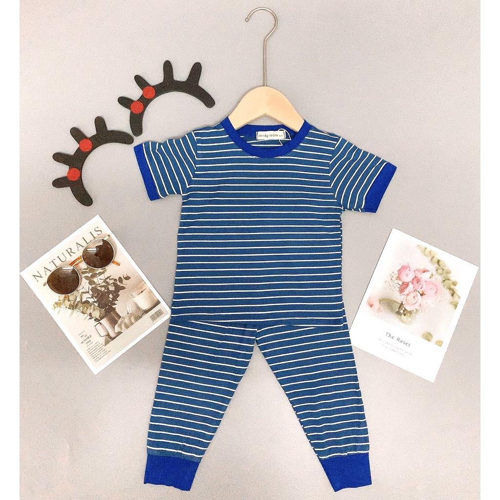 Bộ Cộc Tay Cho Bé Bộ Minky Mom Cộc Tay Cho Bé Trai Với Các đường kẻ Sọc rất đáng yêu