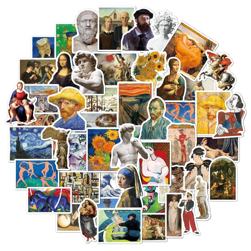 Bộ sticker chủ đề hội họa cổ điển trang trí mũ bảo hiểm, đàn, guitar, ukulele, điện thoại laptop