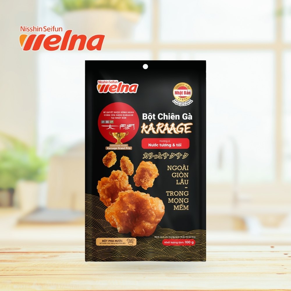 Bột Chiên Gà Karaage Hương Vị Nước Tương và Tỏi Gói 100g - Nisshin Seifun Welna