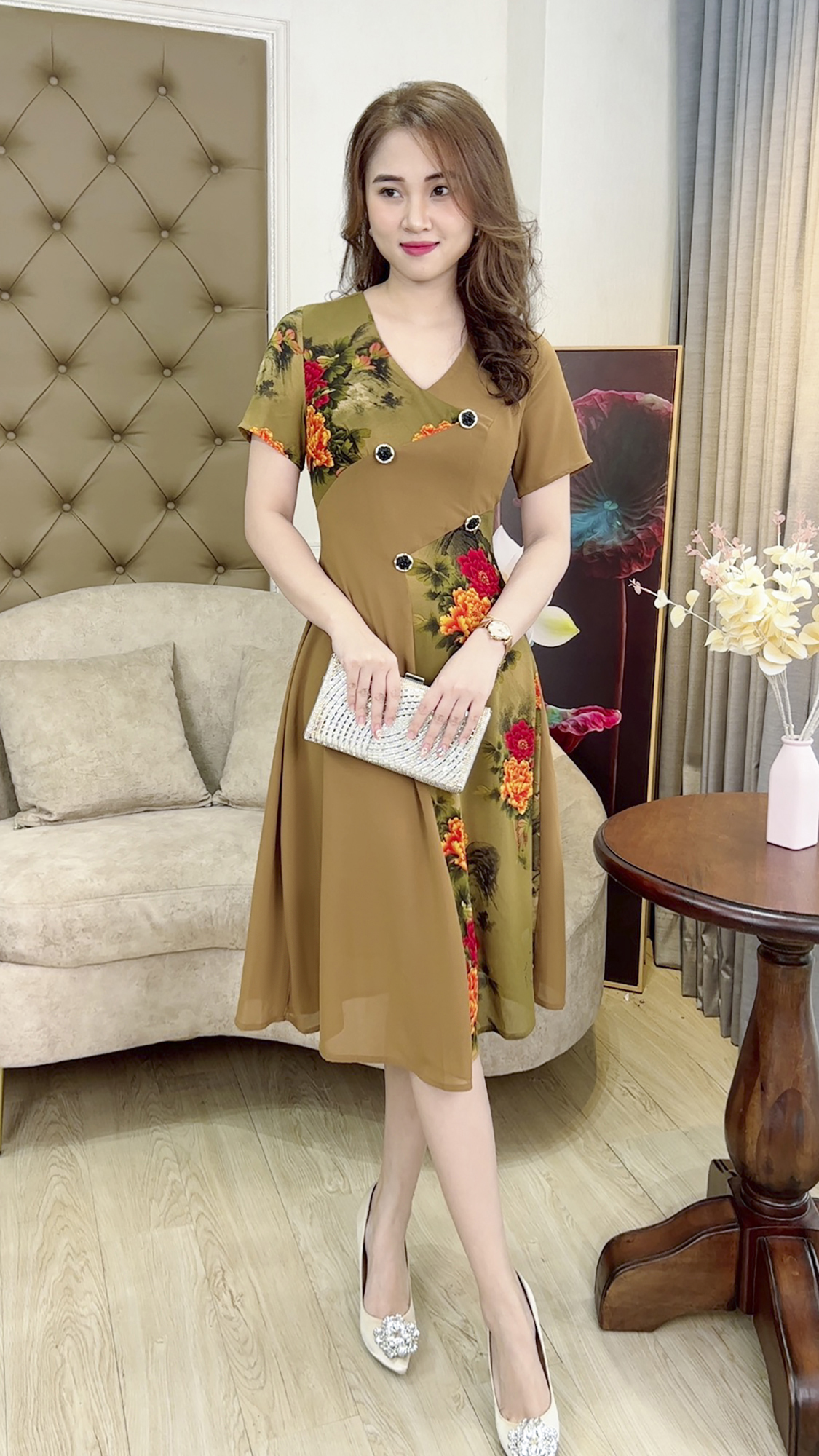 Linh Trà - Đầm Trung Niên Dáng Dài [TM434] Cao Cấp Vải Voan Chiffon Thoải Mái Quý Phái Dễ Mặc Cho Tuổi Trung Niên