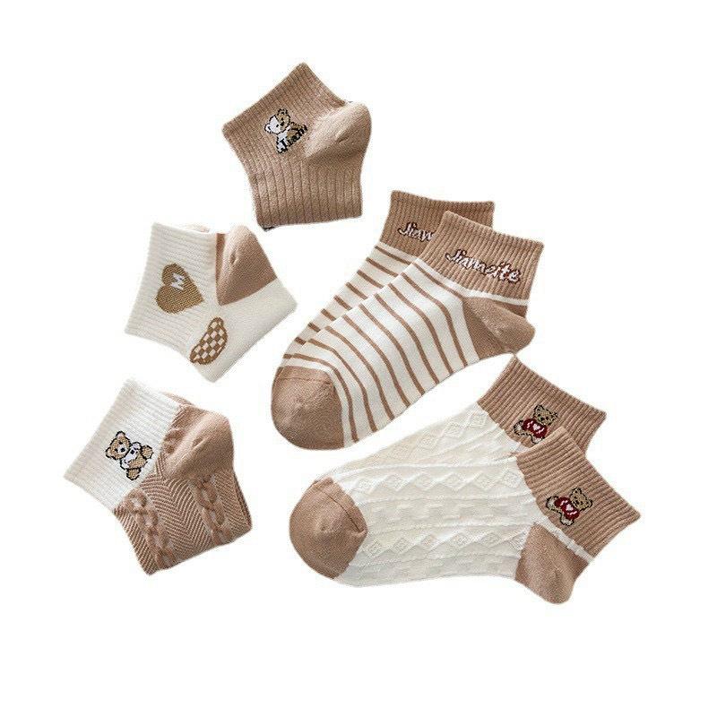 Tất nữ vớ cổ ngắn set 5 đôi nâu sữa họa tiết cute phong cách Hàn Quốc trẻ trung chất liệu co giãn thoáng mát