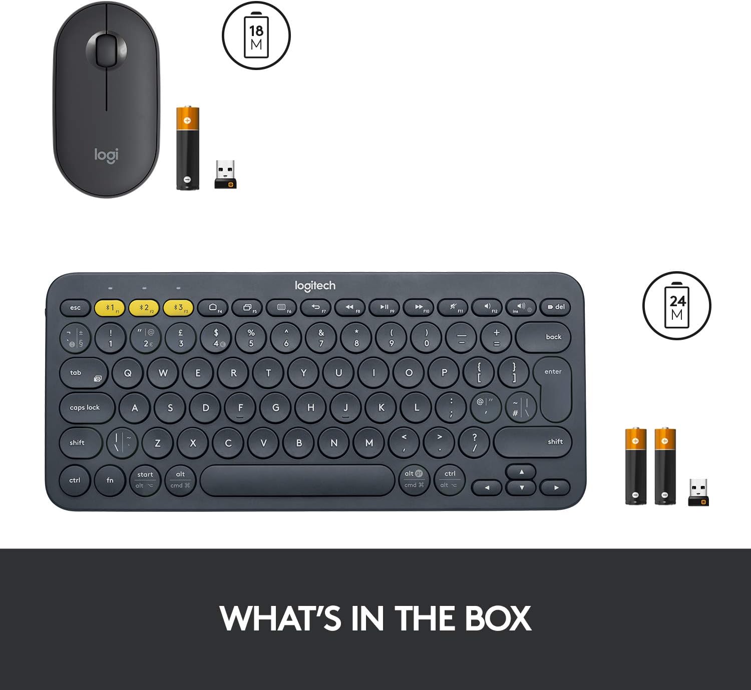 Bộ bàn phím không dây Logitech K380 Xám + Chuột không dây Logitech M350 Xám - Hàng chính hãng