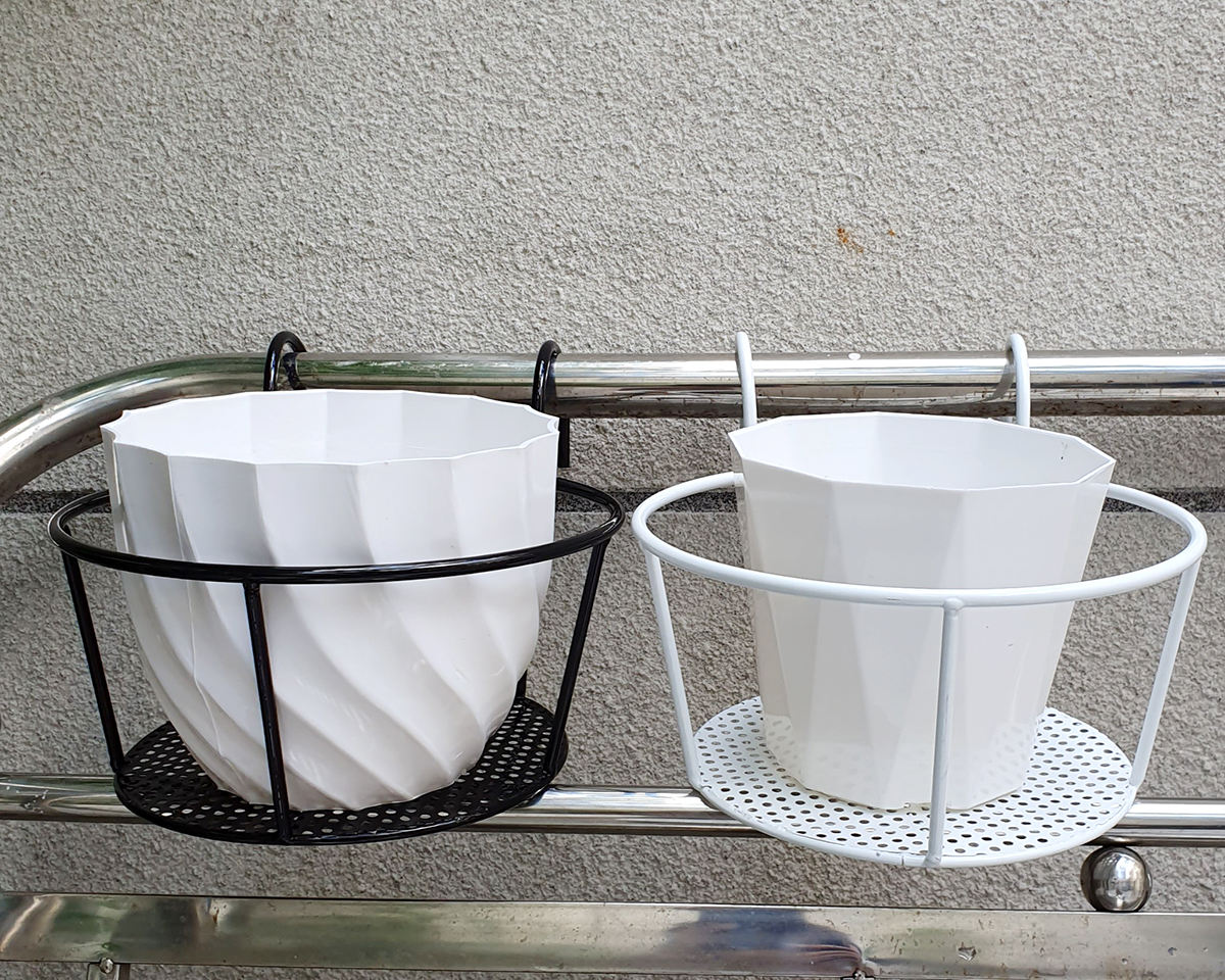 Combo 05 móc tròn treo hoa bằng sắt đặc sơn tĩnh điện có lưới đỡ chậu 22cm