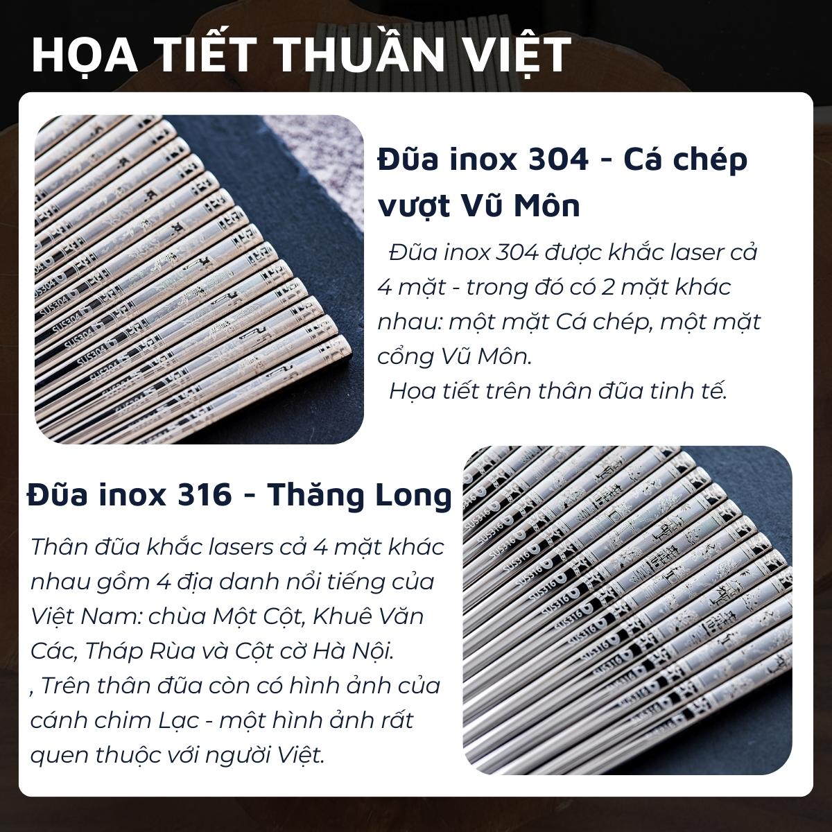 Bộ 10 đôi đũa inox 304 - 316 DandiHome 2020 chống trơn trượt, sang trọng, tinh tế