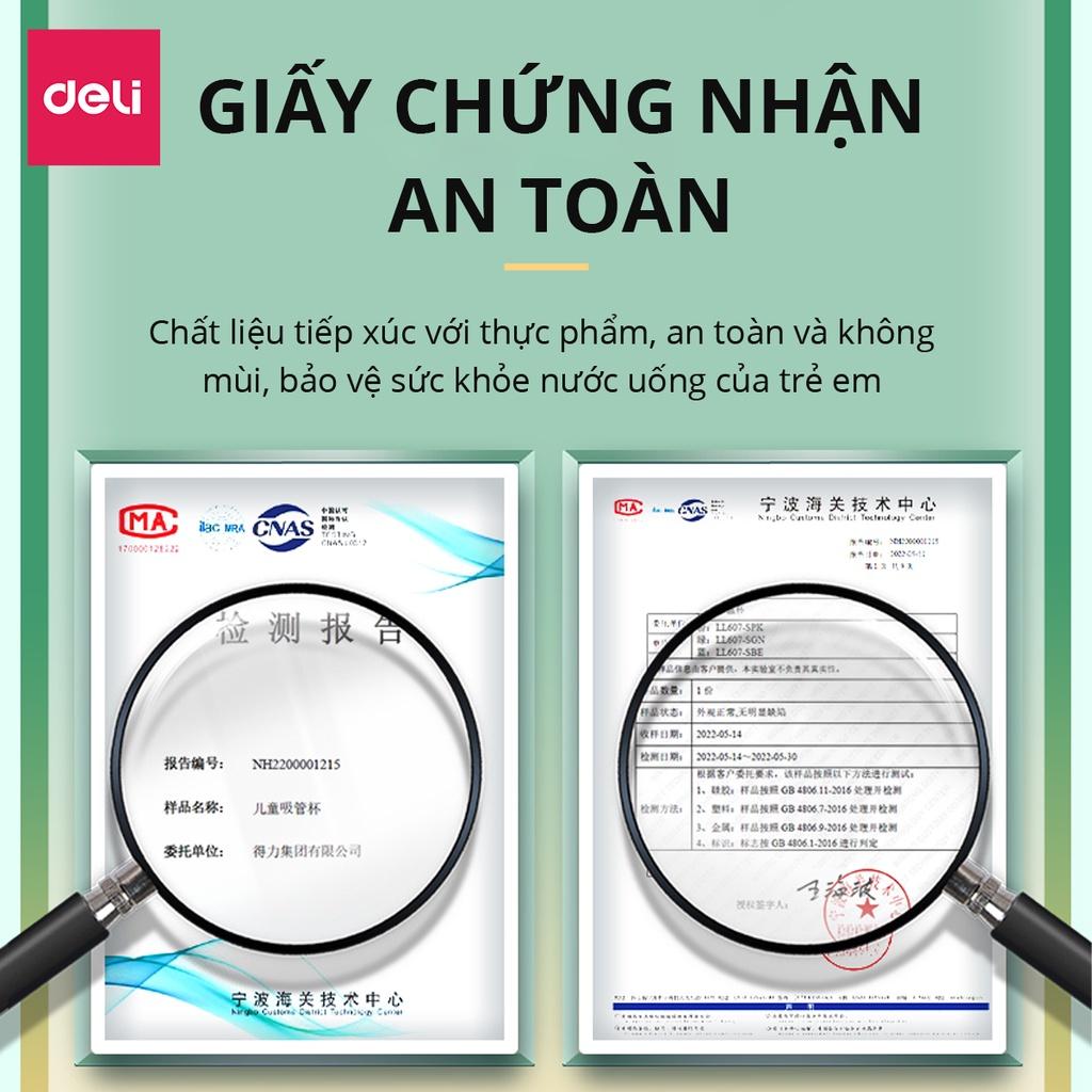 Bình Giữ Nhiệt Nóng Lạnh Trẻ Em Inox 316 630ml Cao Cấp Nắp Bật Có Khóa, Ống Hút, Túi Đi Kèm Cách Nhiệt Deli - LL607