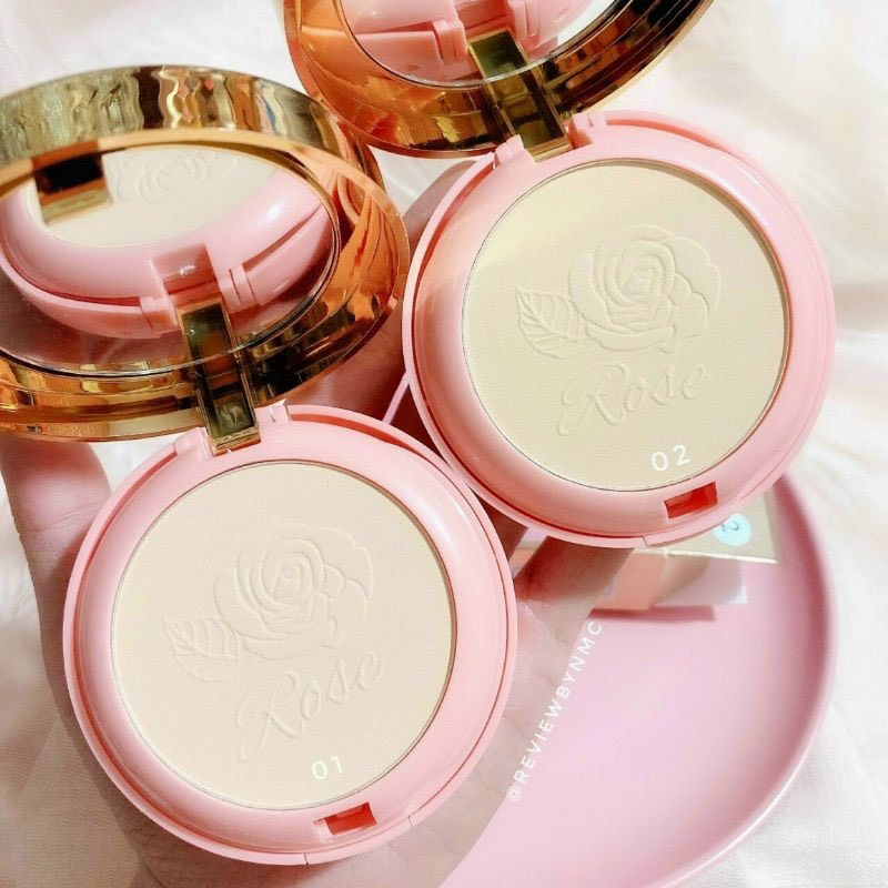 Phấn 2 Tầng Rose Karite’ Sẵn Bông Dặm, Gương Phấn Mịn Thiết Kế Đẹp