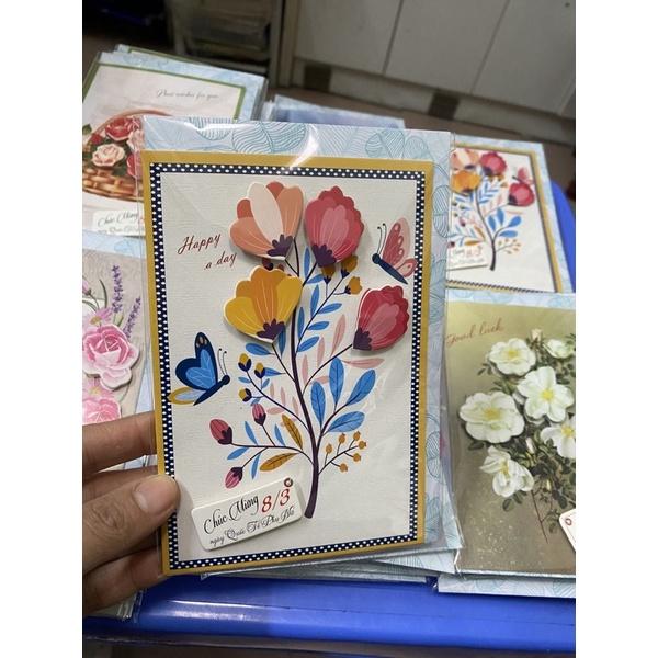 Thiệp chúc mừng Ngày Quốc tế Phụ Nữ 8/3 in nổi 3D CỠ NHỎ KT; 10.5x15.5 cm