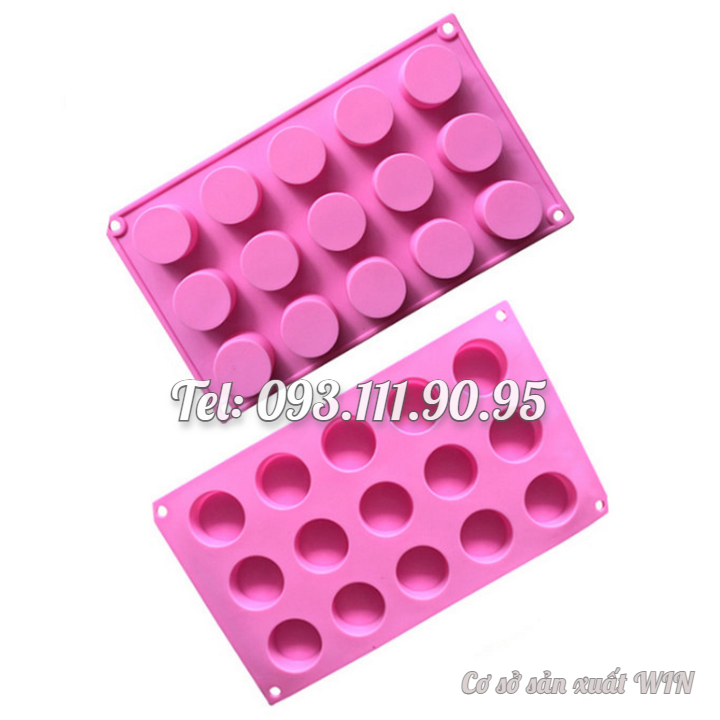Khuôn silicon làm bánh, rau câu, bánh pudding, mousse 15 hình trụ tròn - Mã số 1016