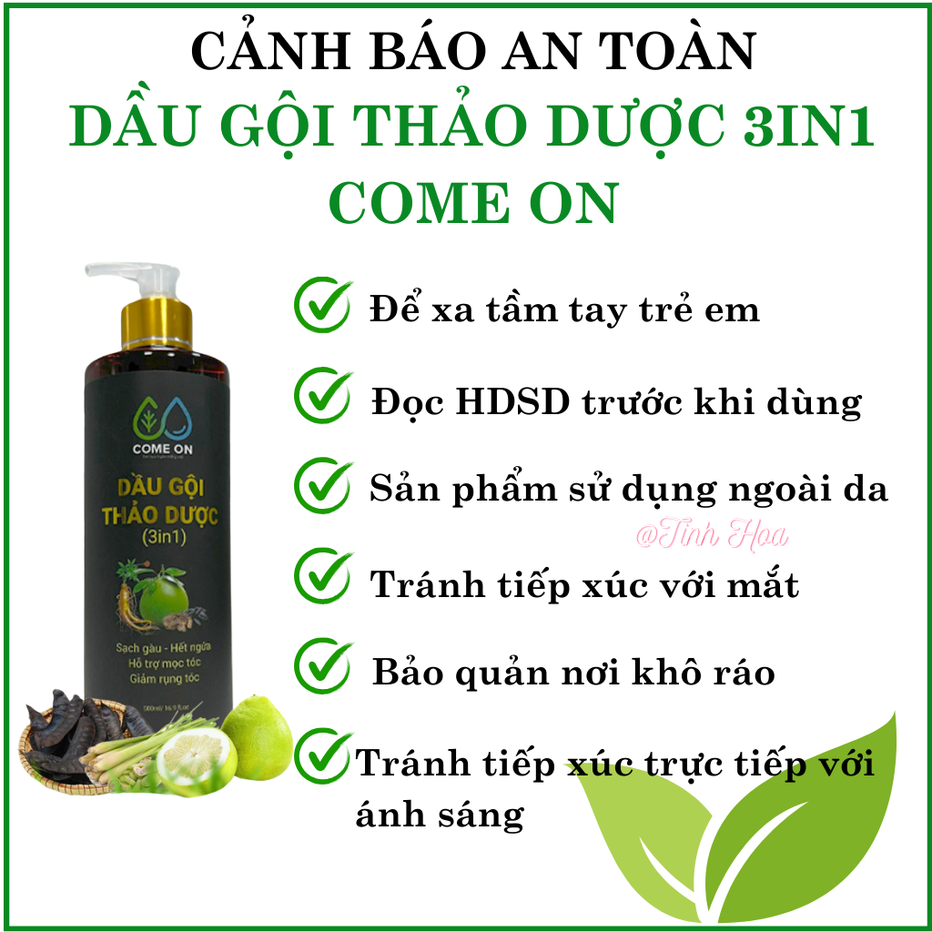 Dầu gội thảo dược 3in1 Come On chai 500ml dầu gội thảo dược dưỡng tóc khỏe sạch gàu ngăn rụng tóc