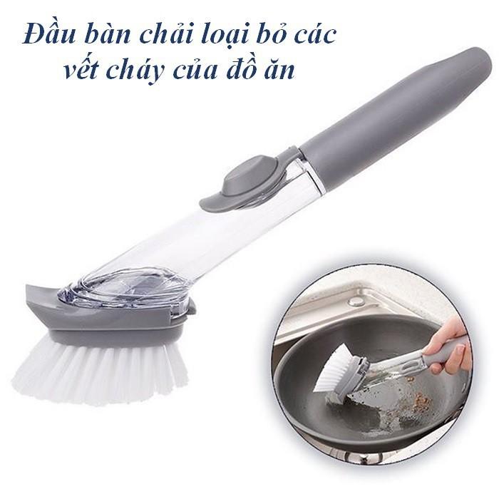 Cọ rửa chén bát đa năng có tay cầm dài tiện lợi 1 đầu chải và miếng bọt biển