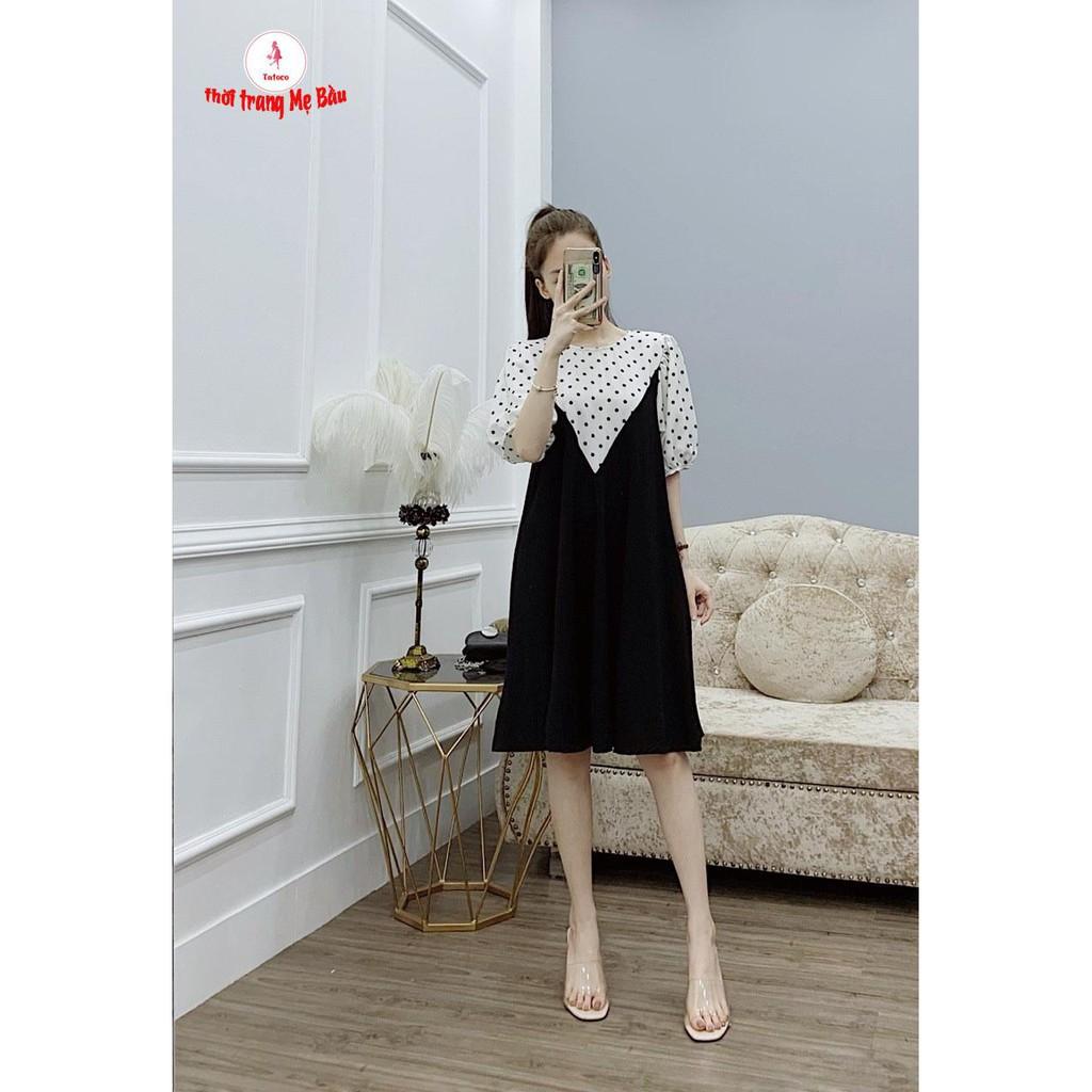 Váy bầu chấm bi nhấn chữ A new 5 màu