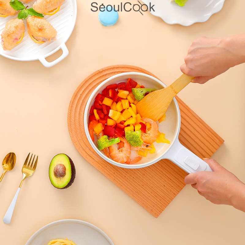 Nồi điện Seoulcook đa năng thông minh tráng men chống dính cao cấp công nghệ Hàn Quốc, kèm lồng hấp dùng nấu soup, chiên, rán…