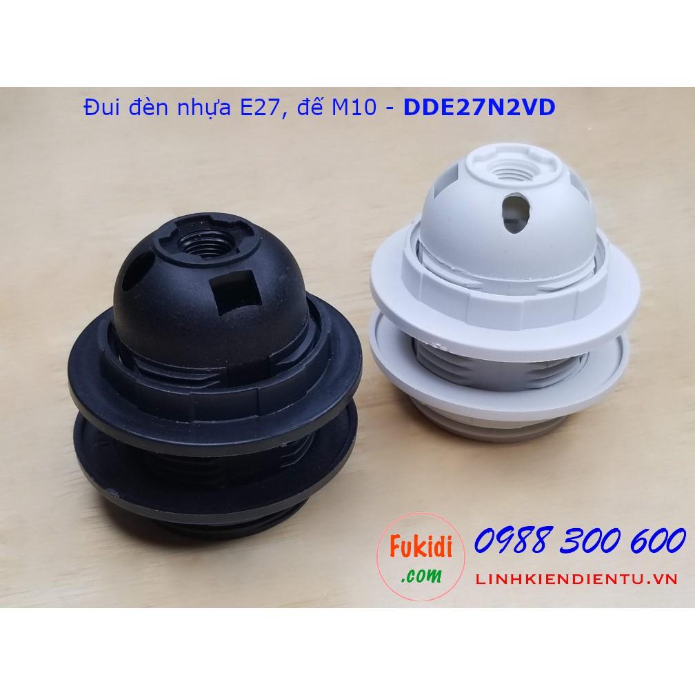 Đui đèn nhựa E27 có vòng kẹp chóa đèn, đế gắn phi 10mm màu trắng và đen - DDE27N2VT, DDE27N2VD