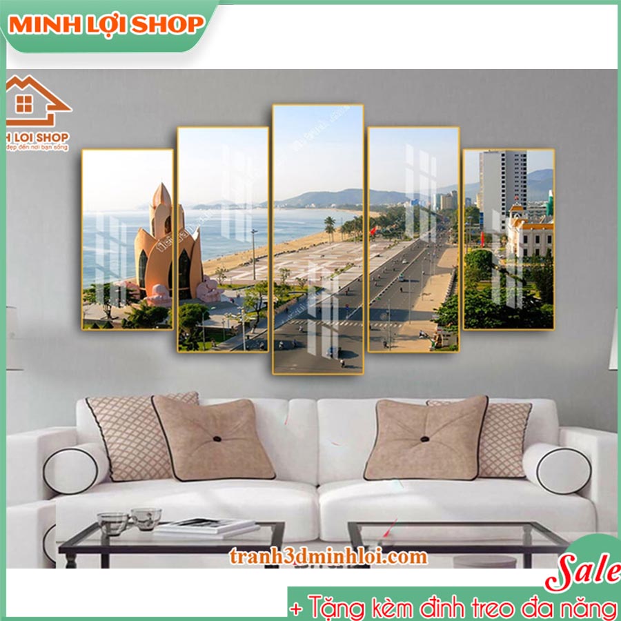 Tranh tráng gương pha lê PHONG CẢNH 5 tấm trang trí phòng khách hiện đại TẶNG KÈM ĐINH TREO 5T014