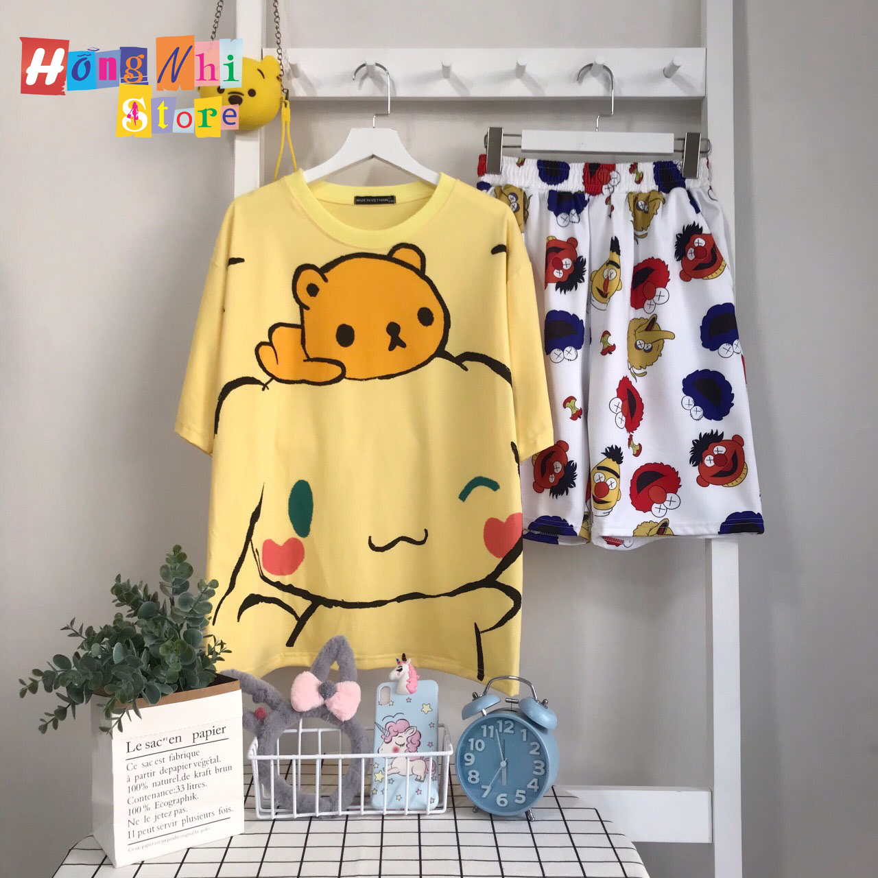 Quần Short Cartoon Unisex Màu Trắng - Quần Đùi Hoạt Hình Siêu Cute - MM