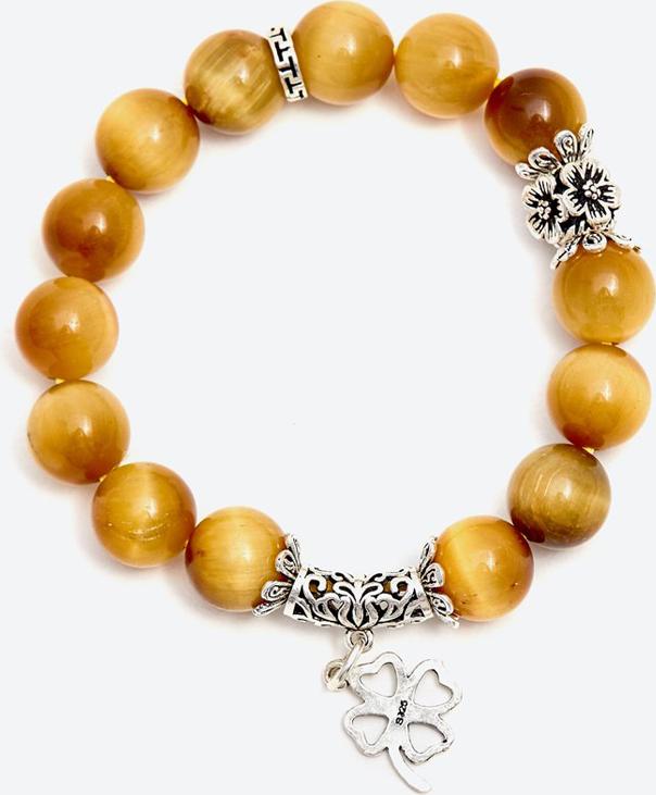 Vòng tay thạch anh mắt hổ vàng phối cỏ 4 lá Ngọc Quý Gemstones