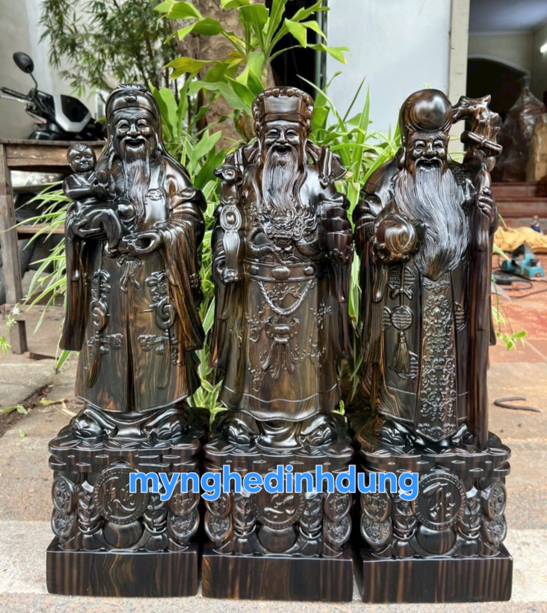 BỘ TƯỢNG PHẬT TAM ĐA PHÚC LỘC THỌ BẰNG GỖ MUN HOA KT CAO 30×11×9CM