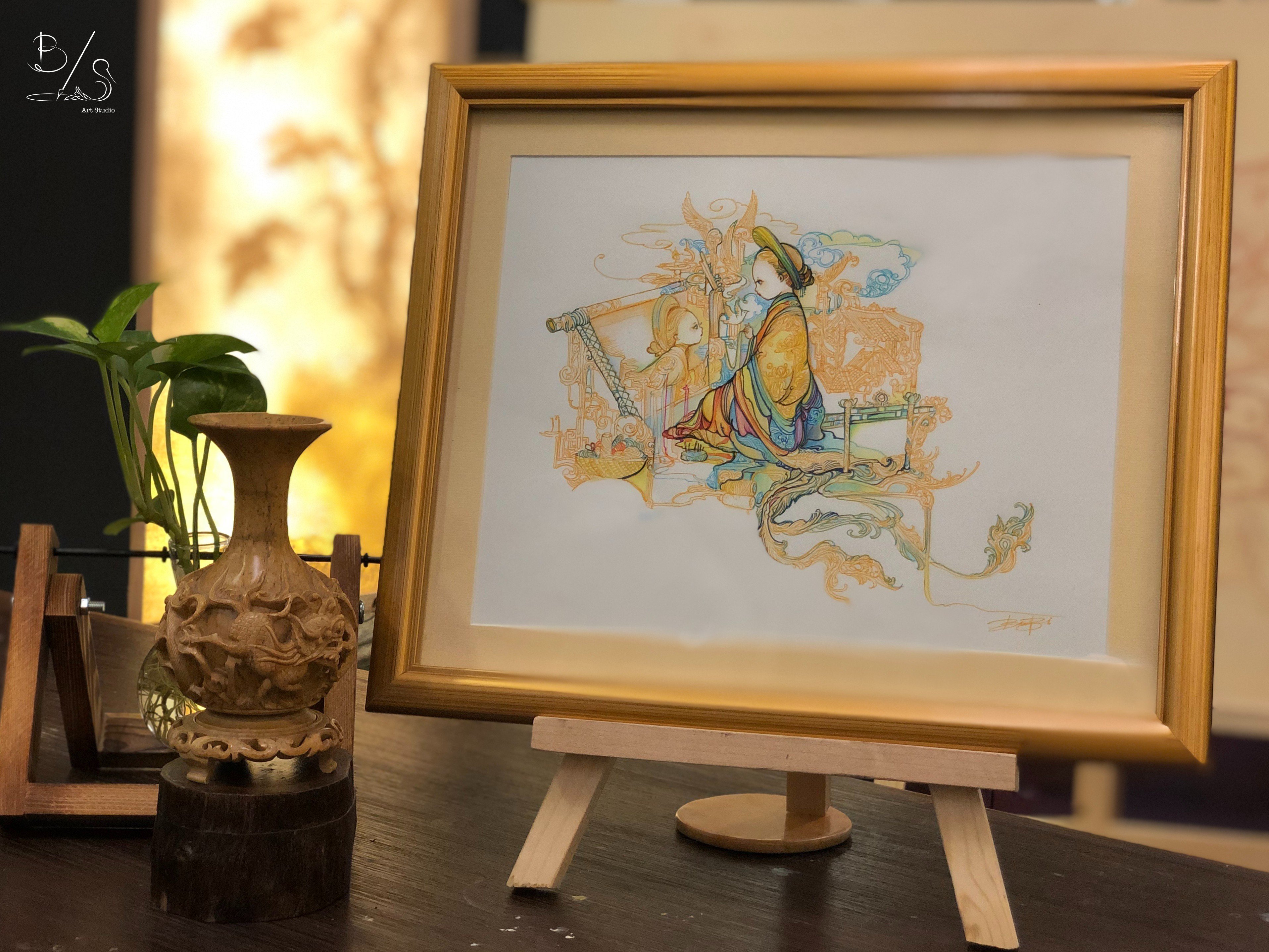 Tranh treo tường "Thêu Chân Dung Họa Tâm Hồn" - Tranh trang trí treo tường phòng ngủ, phòng khách, trang trí góc học tập, làm việc