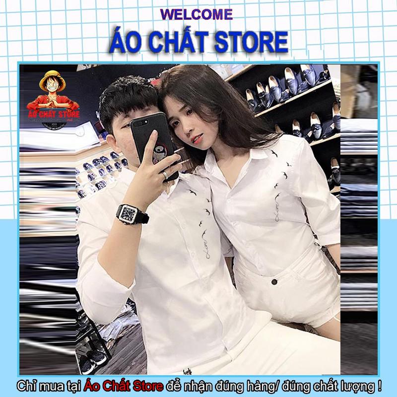 Bst áo sơ mi đôi nam nữ phối viền họa tiết | Áo sơ mi cặp đẹp giá tốt | Áo Chất Store