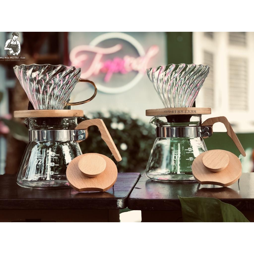 Bộ Bình Pha Cà Phê Drip Coffee, Pour over V60 600ML Tay Cầm Gỗ
