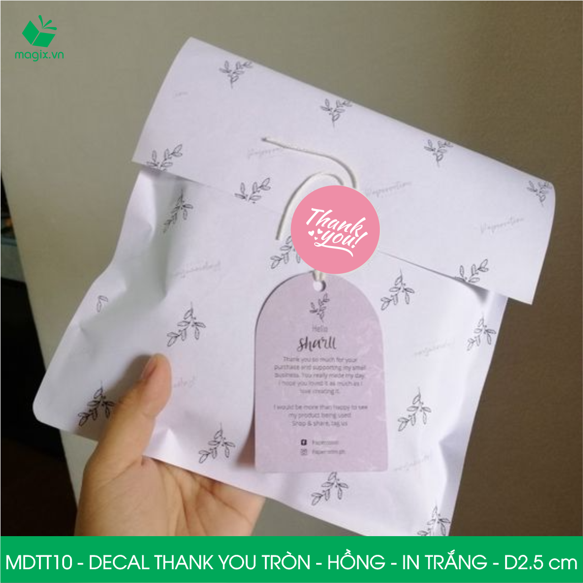 MDTT10 - D2.5cm - 1000 Sticker Thank you, decal Thank you tròn dán hộp carton, tem cám ơn, nhãn dán cảm ơn trang trí gói hàng