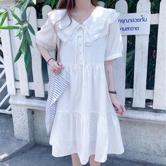 Đầm cổ viền ren 2 màu