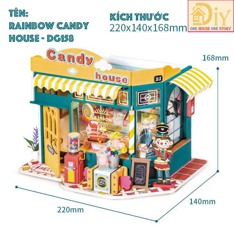 [Bản tiếng Anh]Nhà búp bê Robotime Rolife｜Rainbow Candy House DIY DG158 tự lắp ráp bằng gỗ - Quà tặng giáng sinh