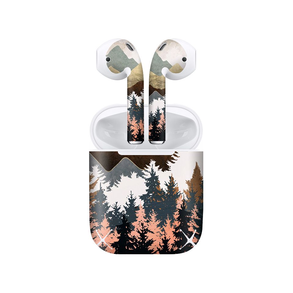 Miếng dán skin chống bẩn cho tai nghe AirPods in hình cảnh rừng giả sơn mài - GSM171