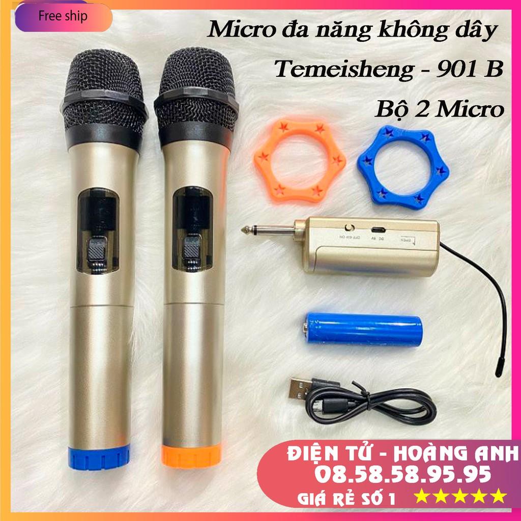 Micro không dây Temeisheng 901B ( 2 micro UHF ) cao cấp chuyên dùng cho loa kéo, amply, mic hút ít hú hát cực nhẹ