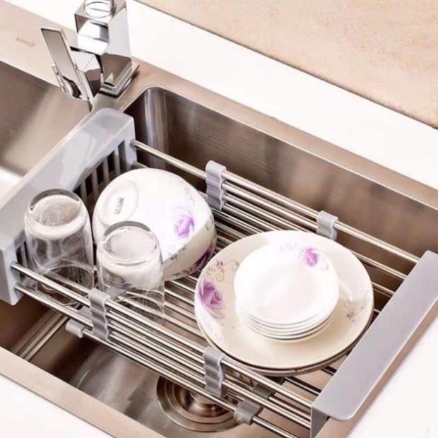 Khay Rổ Inox Co Giãn Đa Năng Úp Bát Đĩa Cốc, Đựng Thực Phẩm Rau Củ Quả Cài Chậu Rửa Bát - Dụng cụ nhà bếp