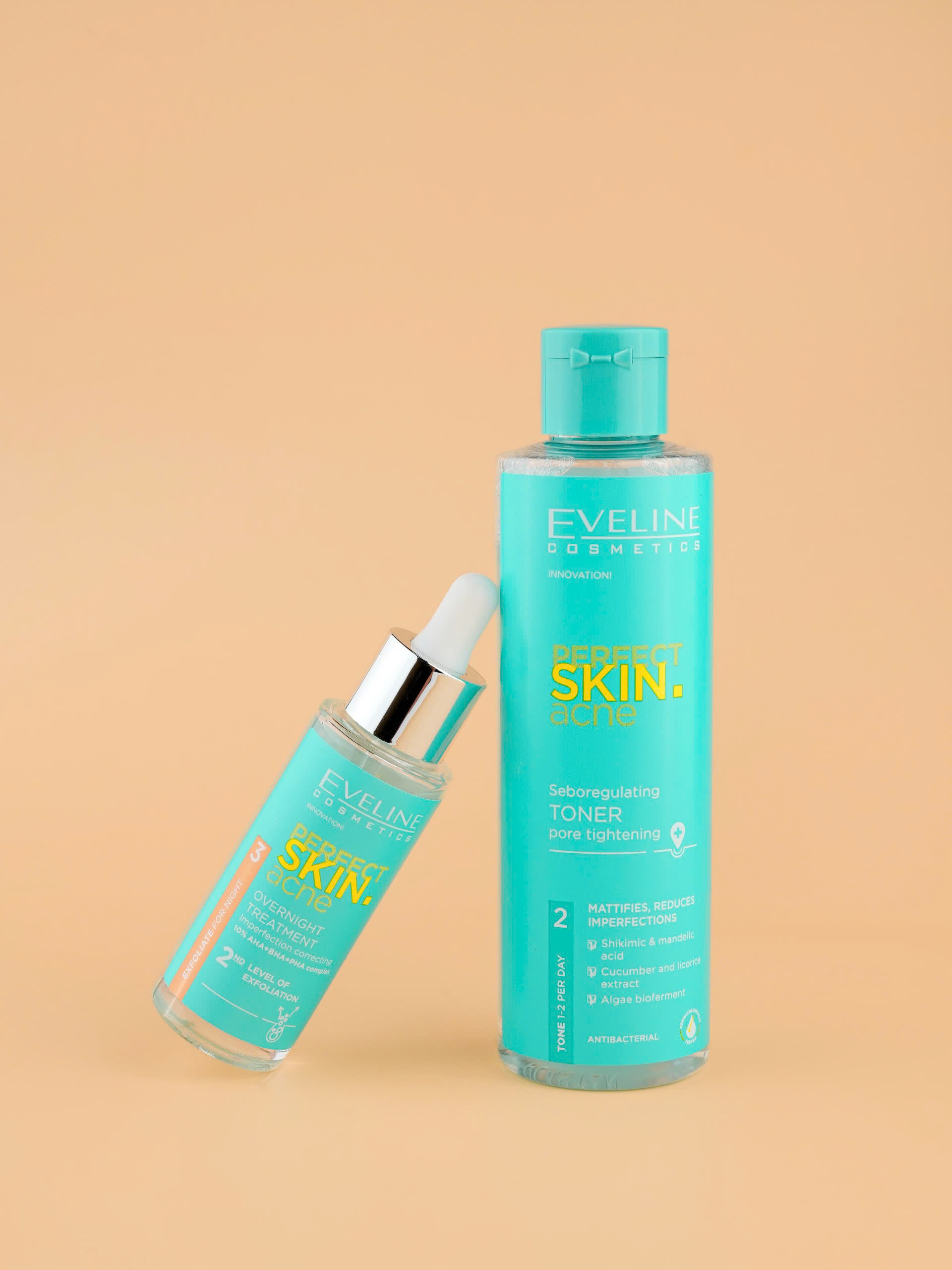 [Tặng Mặt nạ Sambijo-Son Eveline] Nước hoa hồng Eveline Perfect Skin Acne điều tiết bã nhờn và se khít lỗ chân lông 200ML