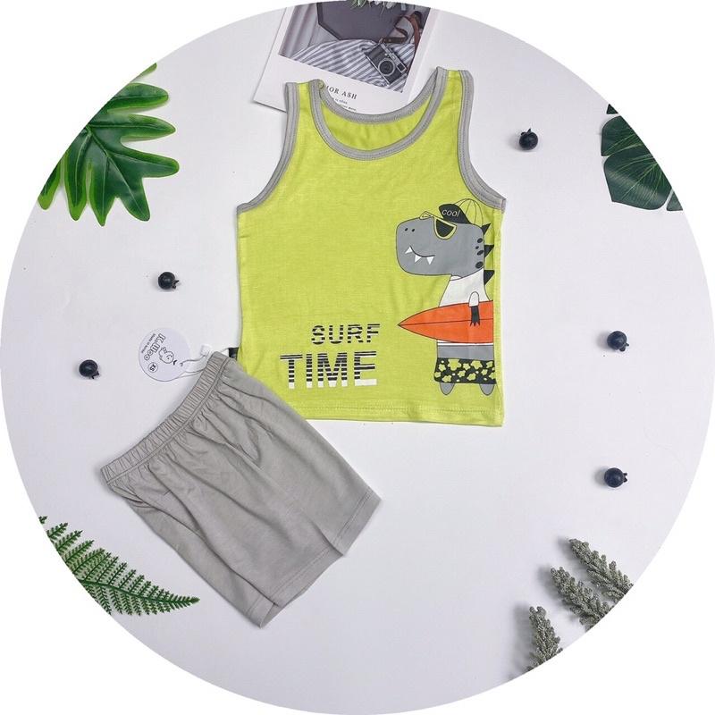 Bộ đồ ba lỗ petit thun lạnh Kwoo in hình thú ngộ nghĩnh cho bé trai/bé gái