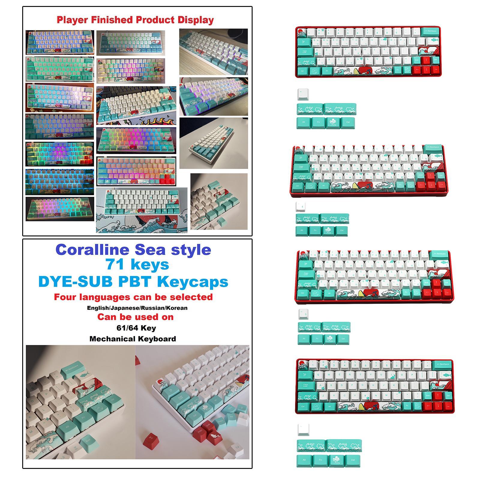 71 Keys Coral Sea - Sublimation PBT Keycaps DIY for RK61 English