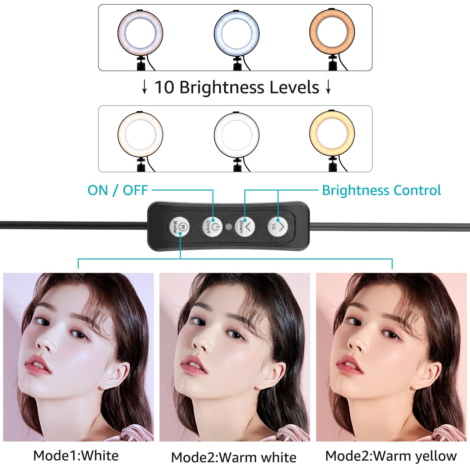 Đèn Selfie Beauty LED Light 3 chế độ chiếu sáng có thể điều chỉnh độ sáng với bộ chuyển đổi Ballhead + Chân máy tính để bàn cho Vlog