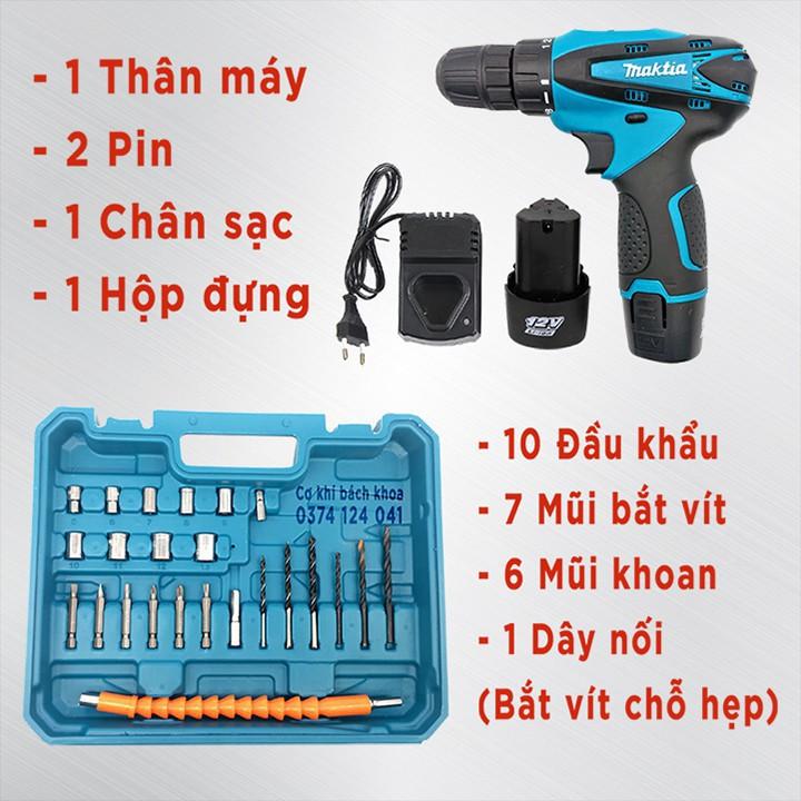 Máy khoan pin Makita 12v 100% lõi đồng Tặng bộ pHụ kiện Cao cấp