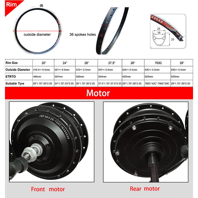 Bộ dụng cụ xe đạp điện miễn phí vận chuyển 36V 350W Bộ xe đạp điện Ebike Color: 27.5inch front LCD
