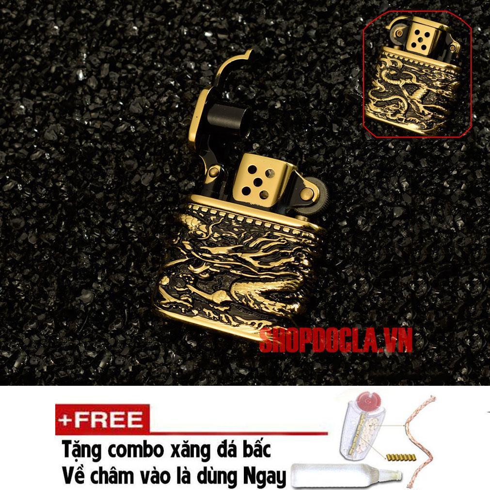 Bật lửa Zorro Z506 đánh đá cổ điển khắc nổi hình rồng sang trọng ( Tặng Kèm combo xăng đá bấc )