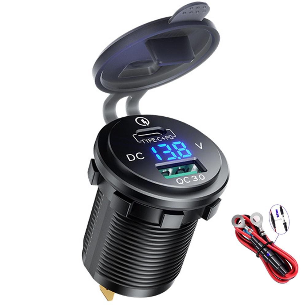 Type C mới C PD & QC3.0 Công suất bộ sạc xe hơi USB với LED Voltmeter Bộ chuyển đổi ổ cắm bộ sạc nhanh cho xe máy xe máy