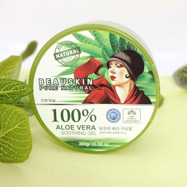 Combo 1 hũ gel lô hội cấp nước dưỡng trắng da 100% Aloevera Soothing Beauskin Hàn quốc + 1 bông tẩy trang ( 50 miếng)