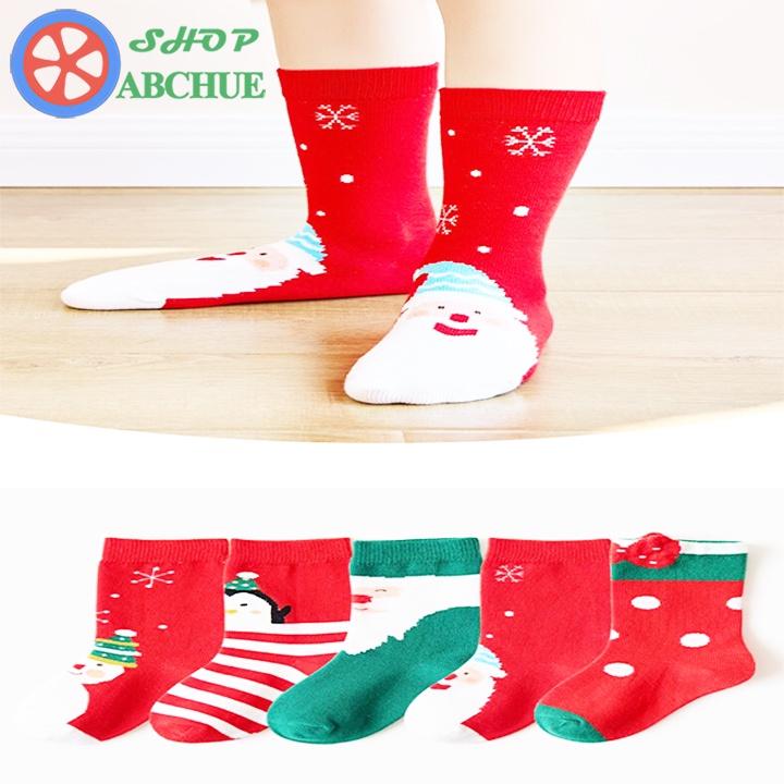 Tất Vớ Trẻ Em Minliu Cho Bé Từ 1 – 12 Tuổi chủ đề NOEL Chất Cotton Set 5 Đôi